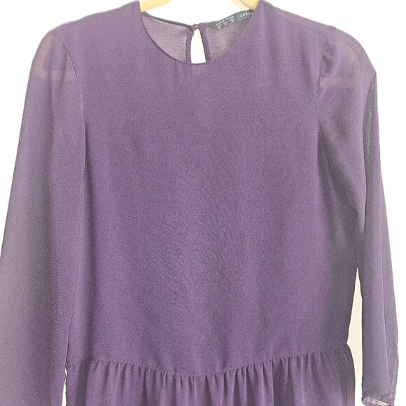 ZARA Baby Doll Gawzy Whimsigoth Fairy Purple Sheer Shirt Peplum Long Sleeve XS - Picture 2 of 4